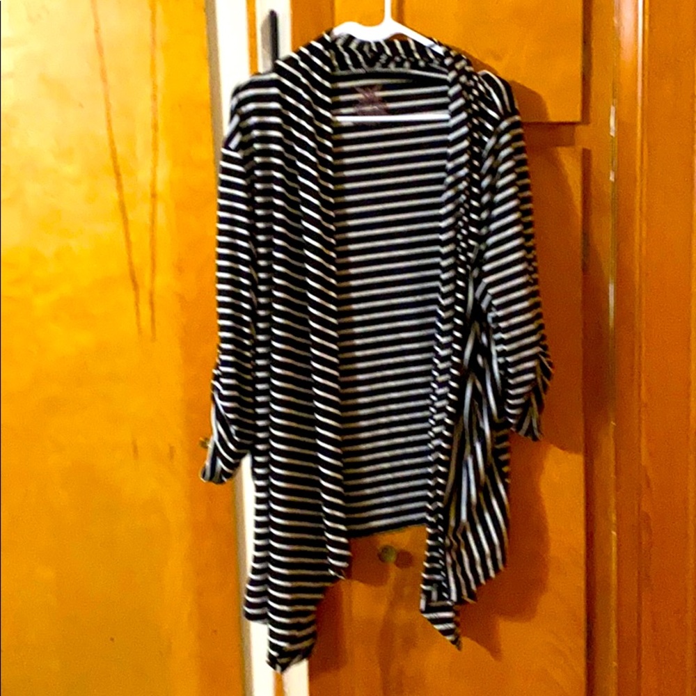 Black and White Striped Open Front Cardigan 3X